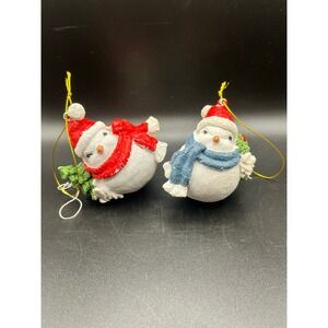 Christmas Bird Ornament Santa Hat Scarf Decorative Holiday‎ Set of Two Resin